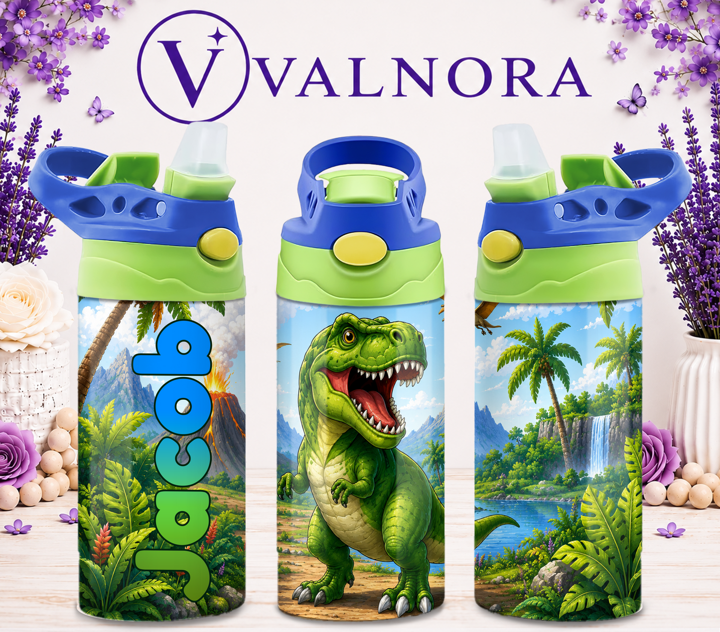 Personalized Dinosaur Kids Tumbler | Custom 12 oz Stainless Steel Cup