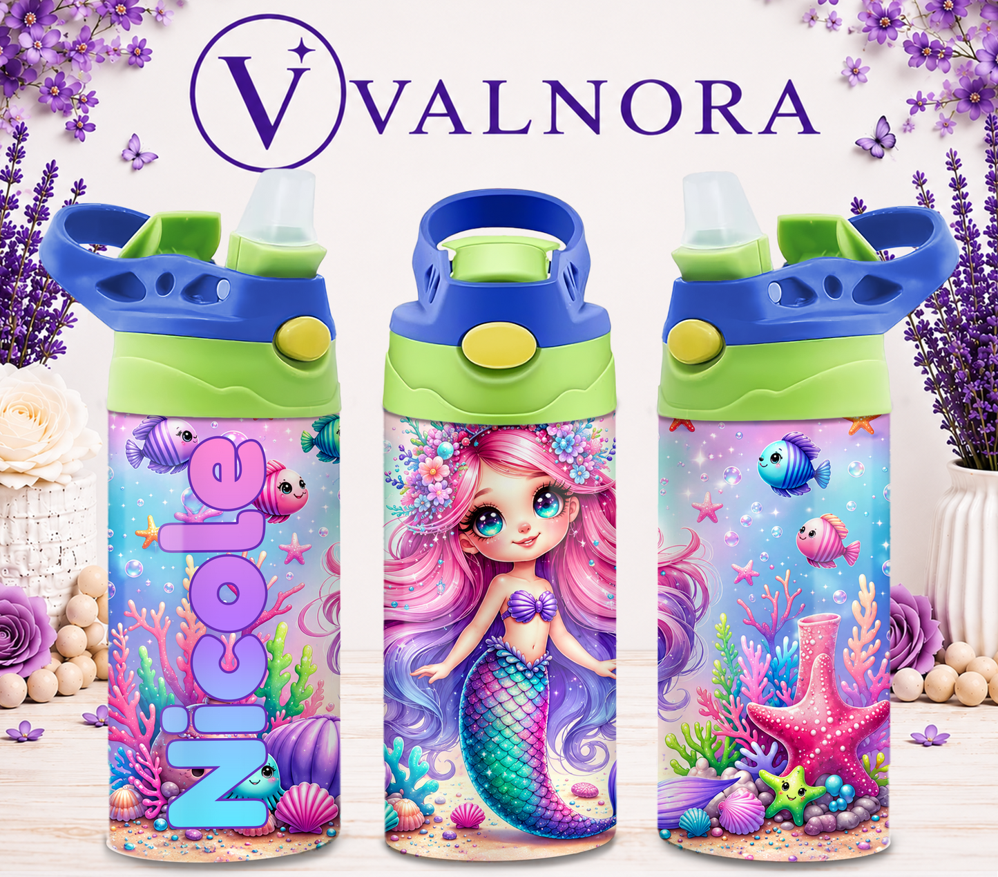 Personalized Mermaid Kids Tumbler | Custom 12 oz Stainless Steel Cup