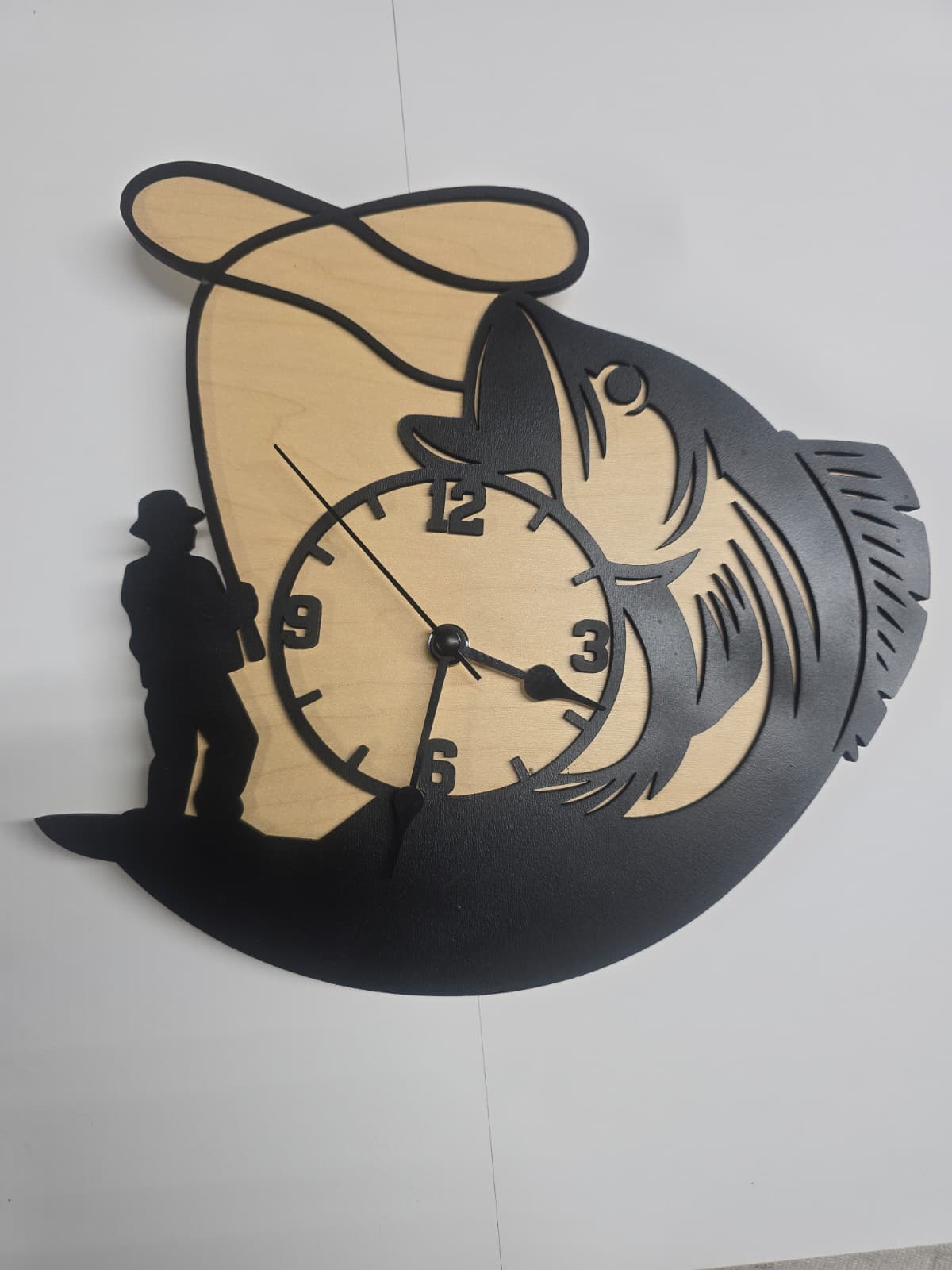Fisherman Wooden Wall Clock – Handmade Fishing Decor