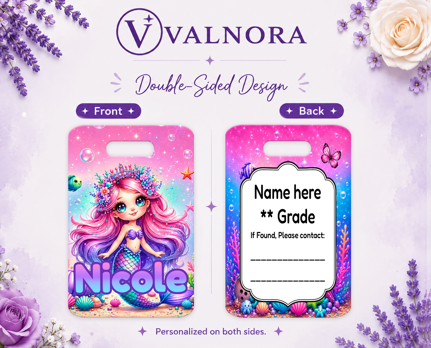 Personalized Mermaid Backpack Tag | Custom School Bag Name Tag
