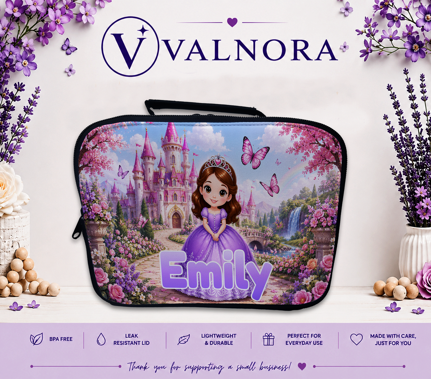 Personalized Princess Lunch Bag for Kids | Insulated School Lunch Bag