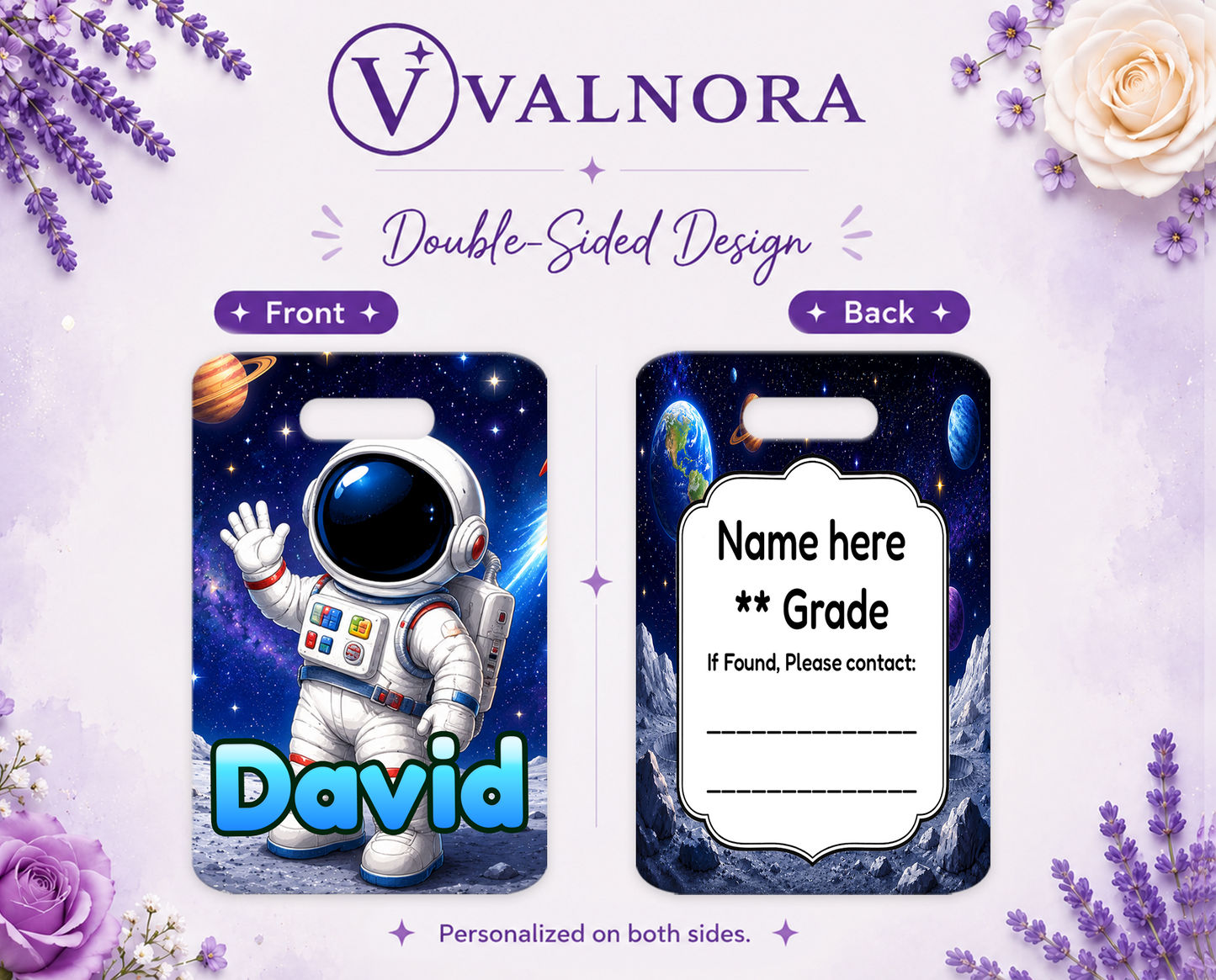 Personalized Space Backpack Tag | Custom School Bag Name Tag