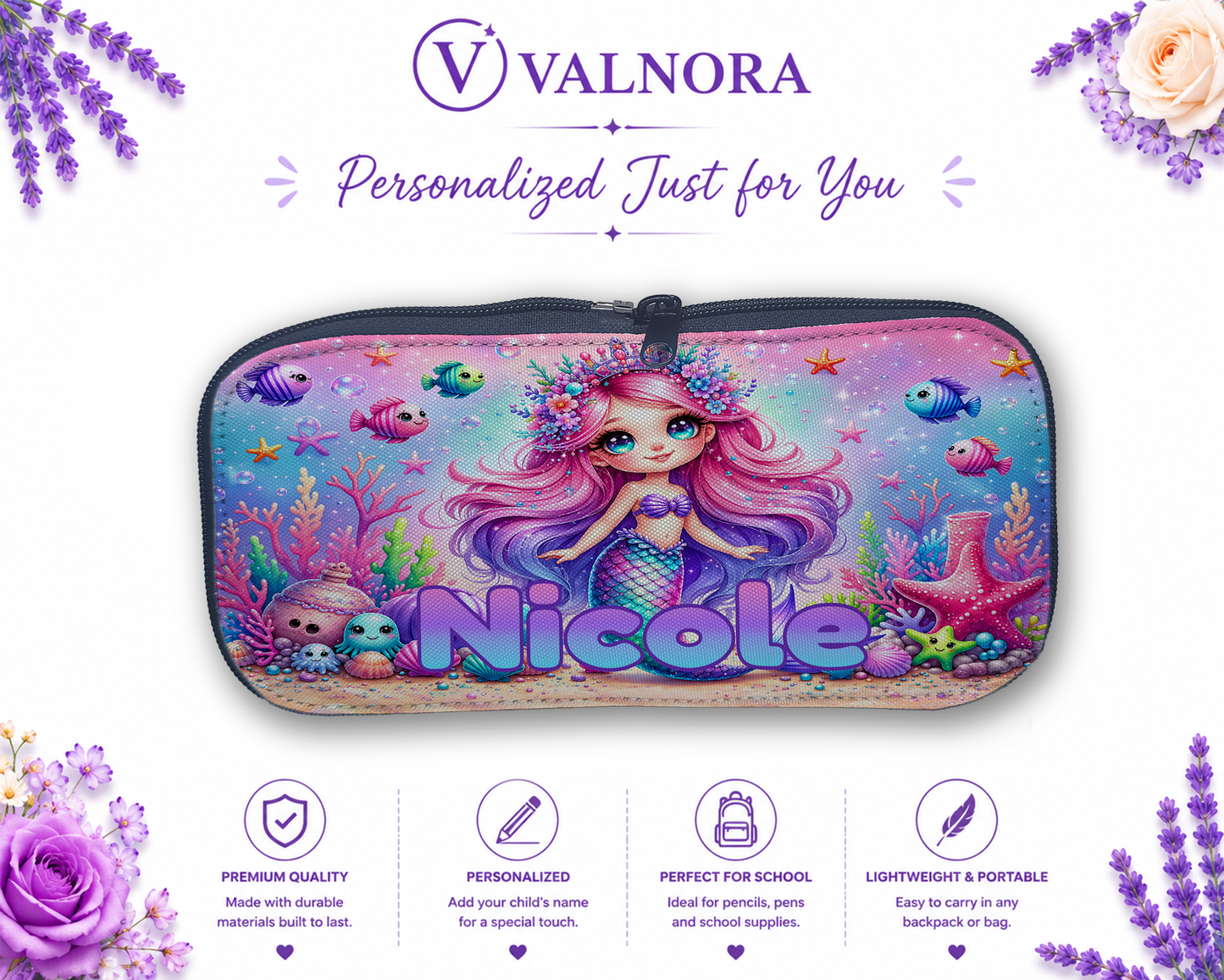Personalized Mermaid Pencil Case | Custom School Pencil Pouch