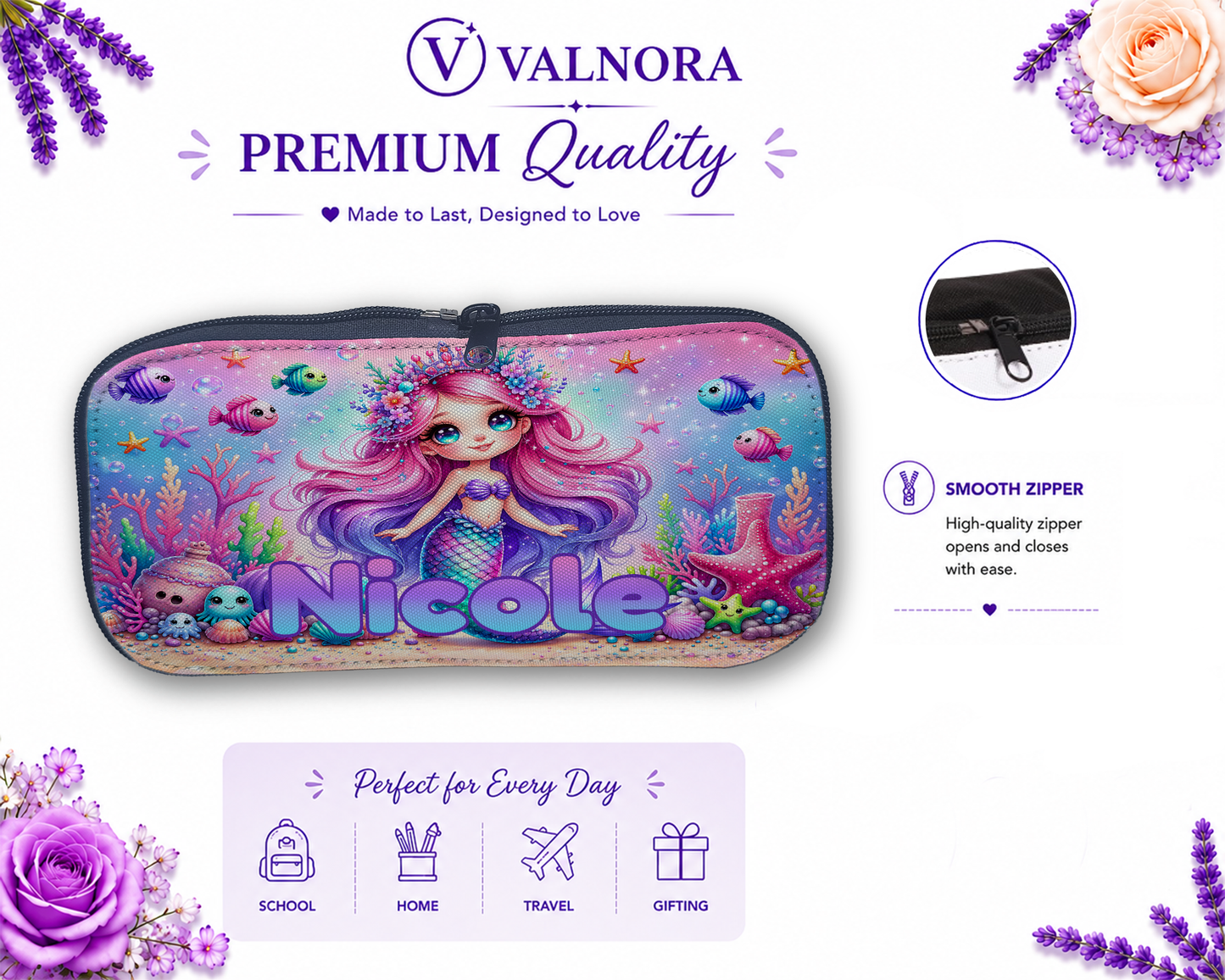 Personalized Mermaid Pencil Case | Custom School Pencil Pouch