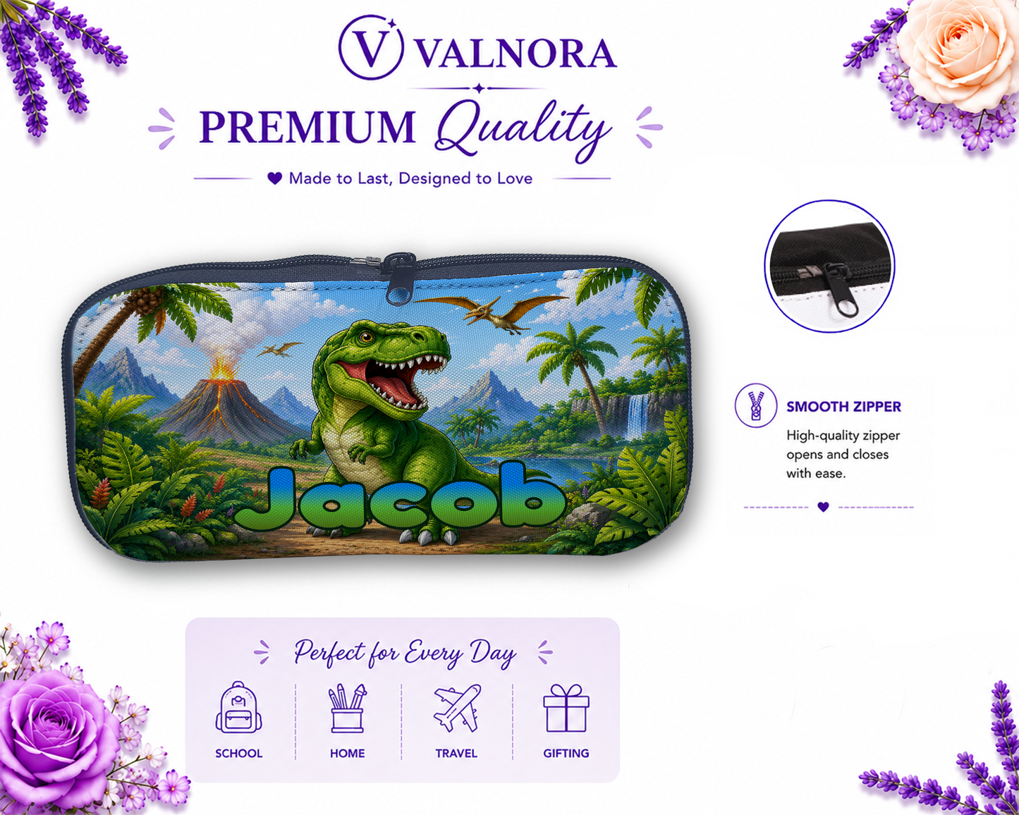 Personalized Dinosaur Pencil Case | Custom School Pencil Pouch