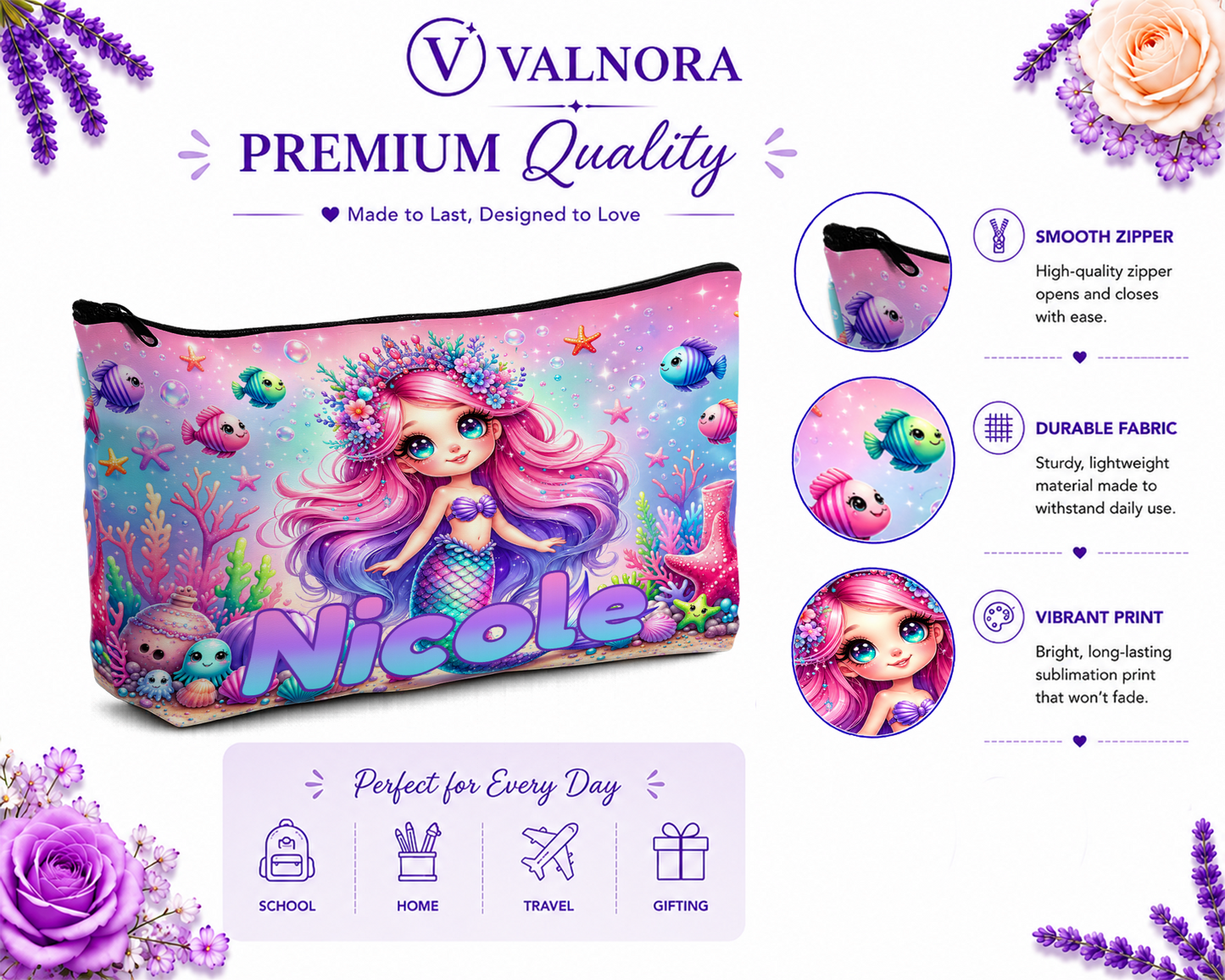 Personalized Mermaid Pencil Pouch | Custom Pencil Case for Kids