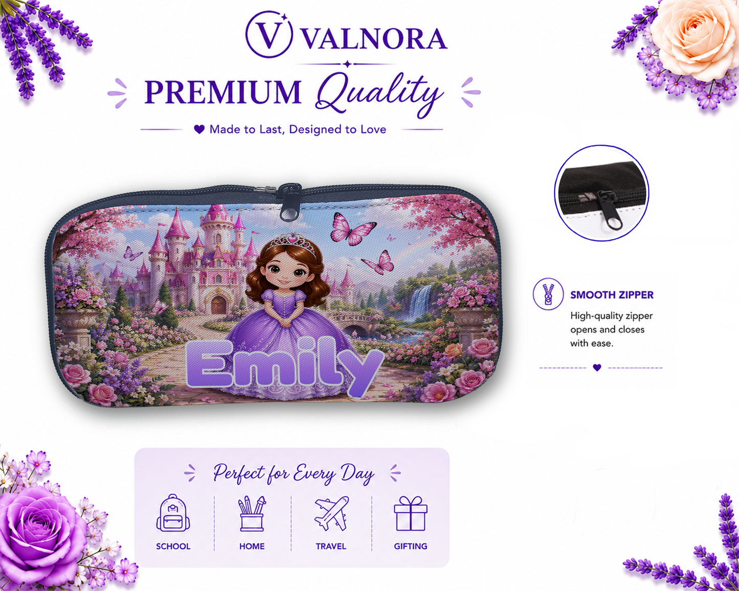 Personalized Princess Pencil Case | Custom School Pencil Pouch