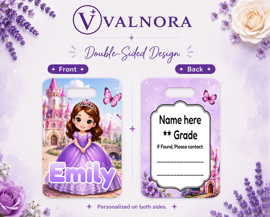 Personalized Princess Backpack Tag | Custom School Bag Name Tag