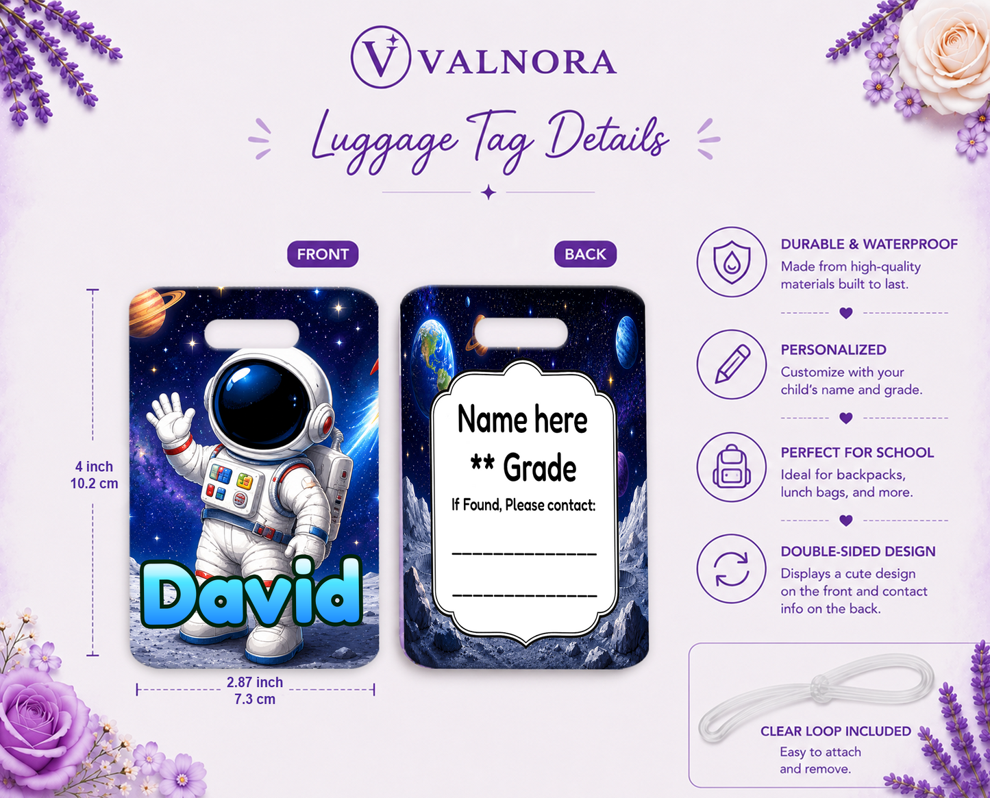 Personalized Space Backpack Tag | Custom School Bag Name Tag