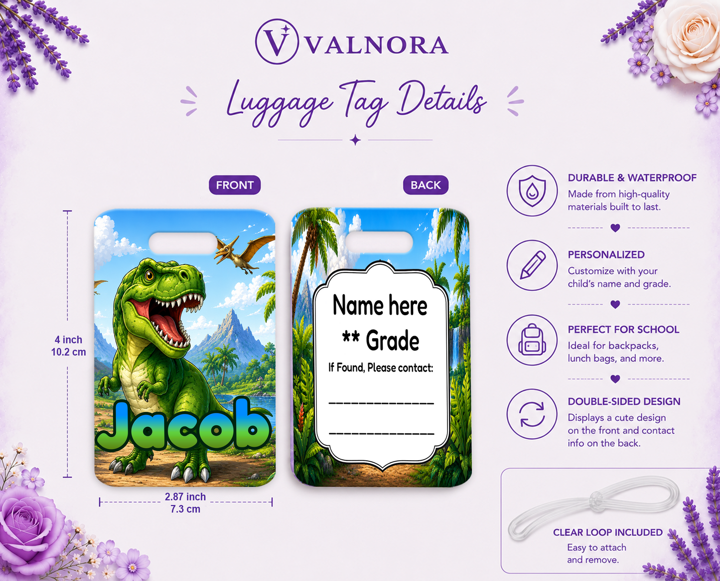 Personalized Dinosaur Backpack Tag | Custom School Bag Name Tag (Copy)