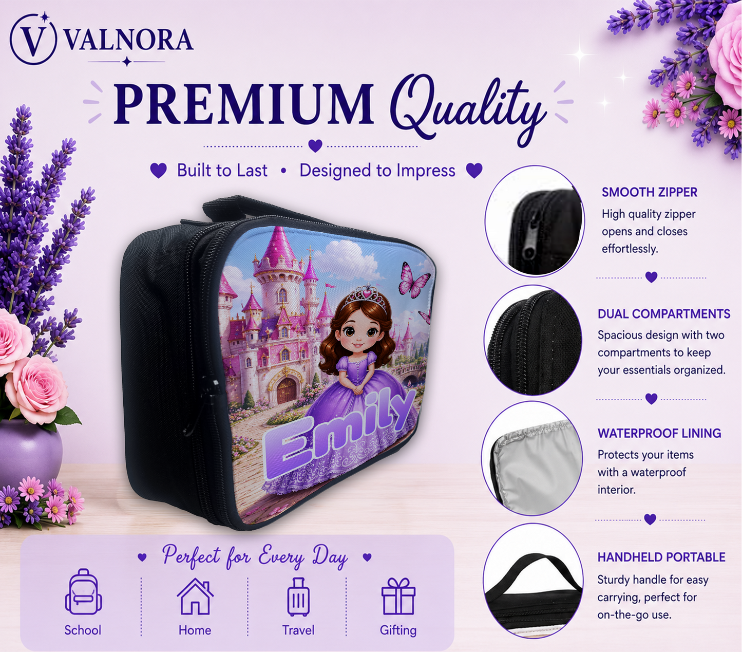 Personalized Princess Lunch Bag for Kids | Insulated School Lunch Bag