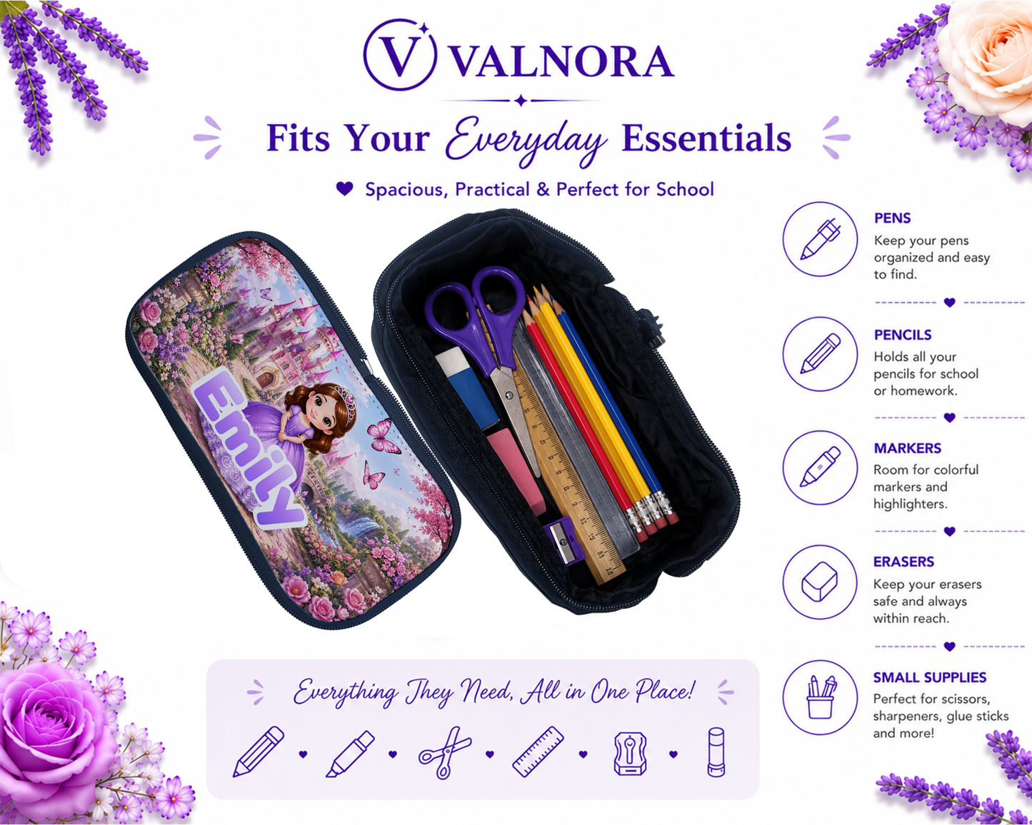Personalized Princess Pencil Case | Custom School Pencil Pouch