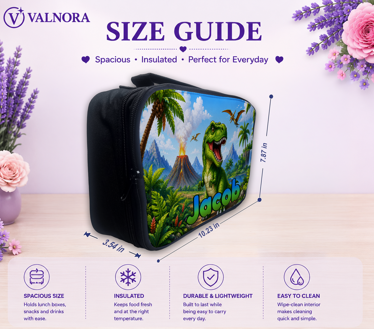 Personalized Dinosaur Lunch Bag for Kids | Insulated School Lunch Bag