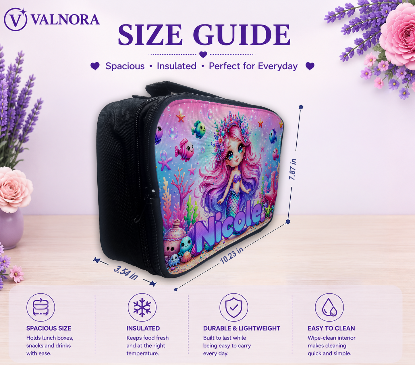 Personalized Mermaid Lunch Bag for Kids | Insulated School Lunch Bag
