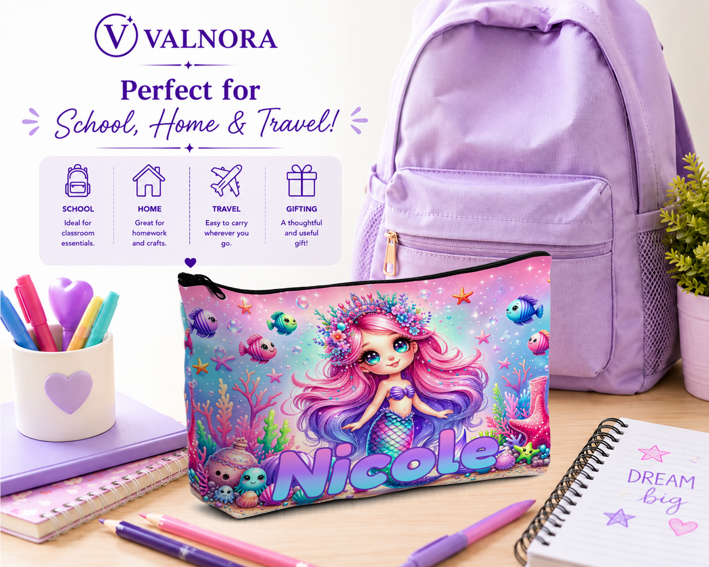 Personalized Mermaid Pencil Pouch | Custom Pencil Case for Kids