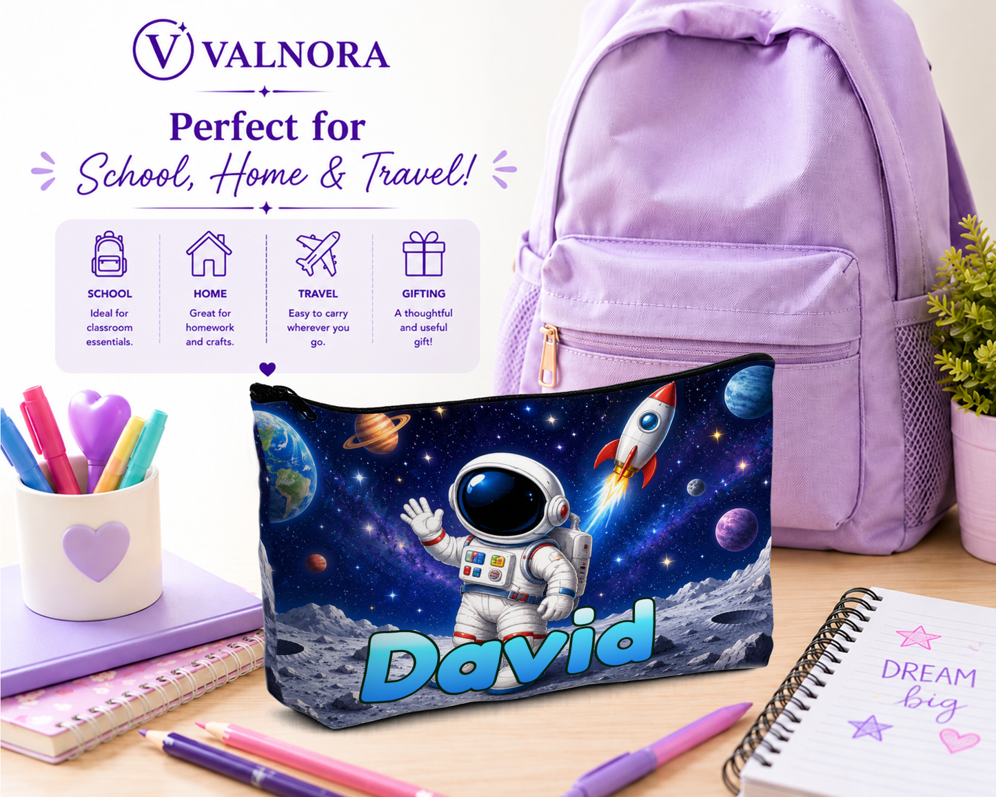 Personalized Space Pencil Pouch | Custom Pencil Case for Kids
