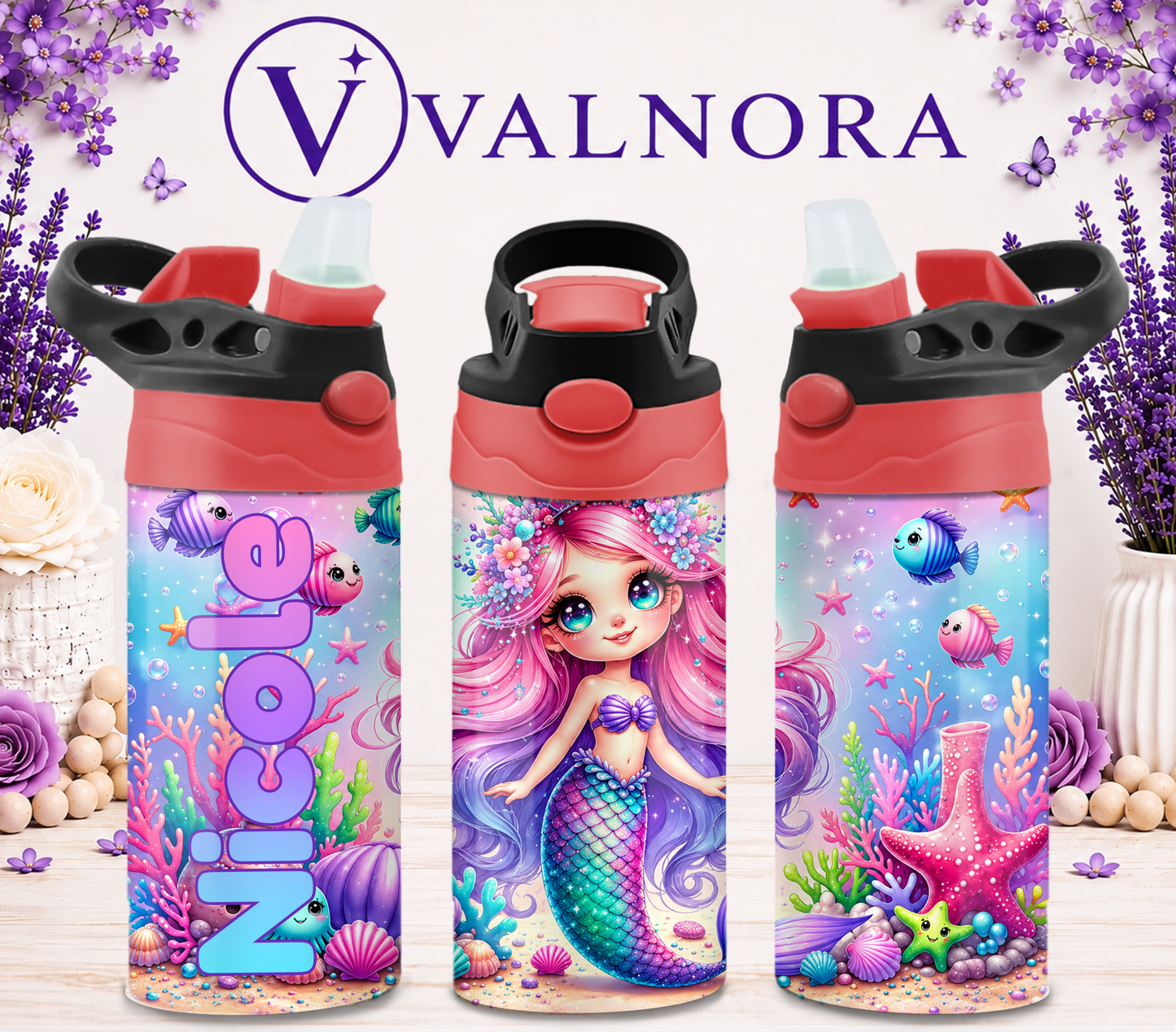 Personalized Mermaid Kids Tumbler | Custom 12 oz Stainless Steel Cup
