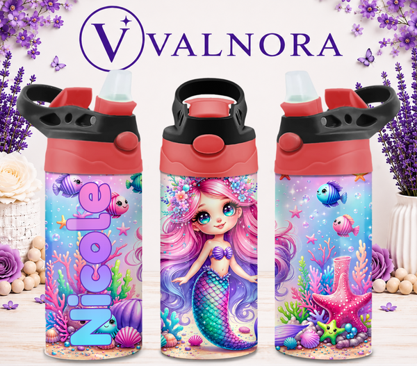Personalized Mermaid Kids Tumbler | Custom 12 oz Stainless Steel Cup