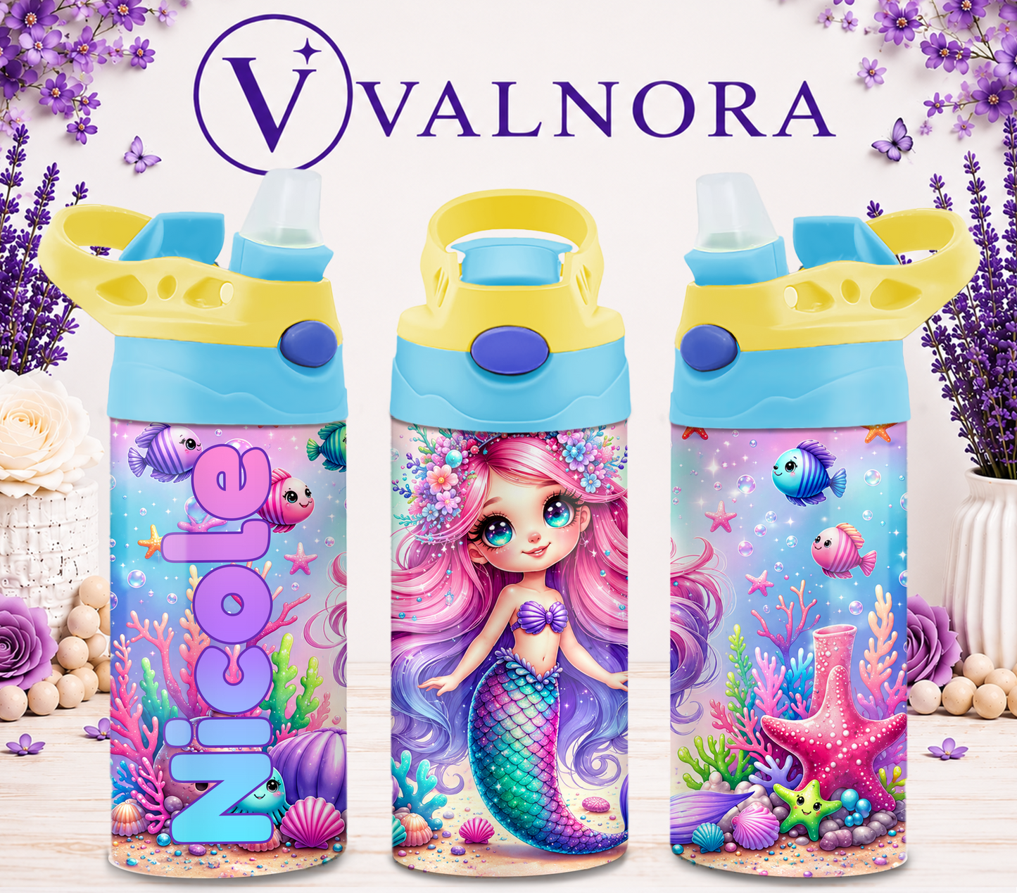 Personalized Mermaid Kids Tumbler | Custom 12 oz Stainless Steel Cup