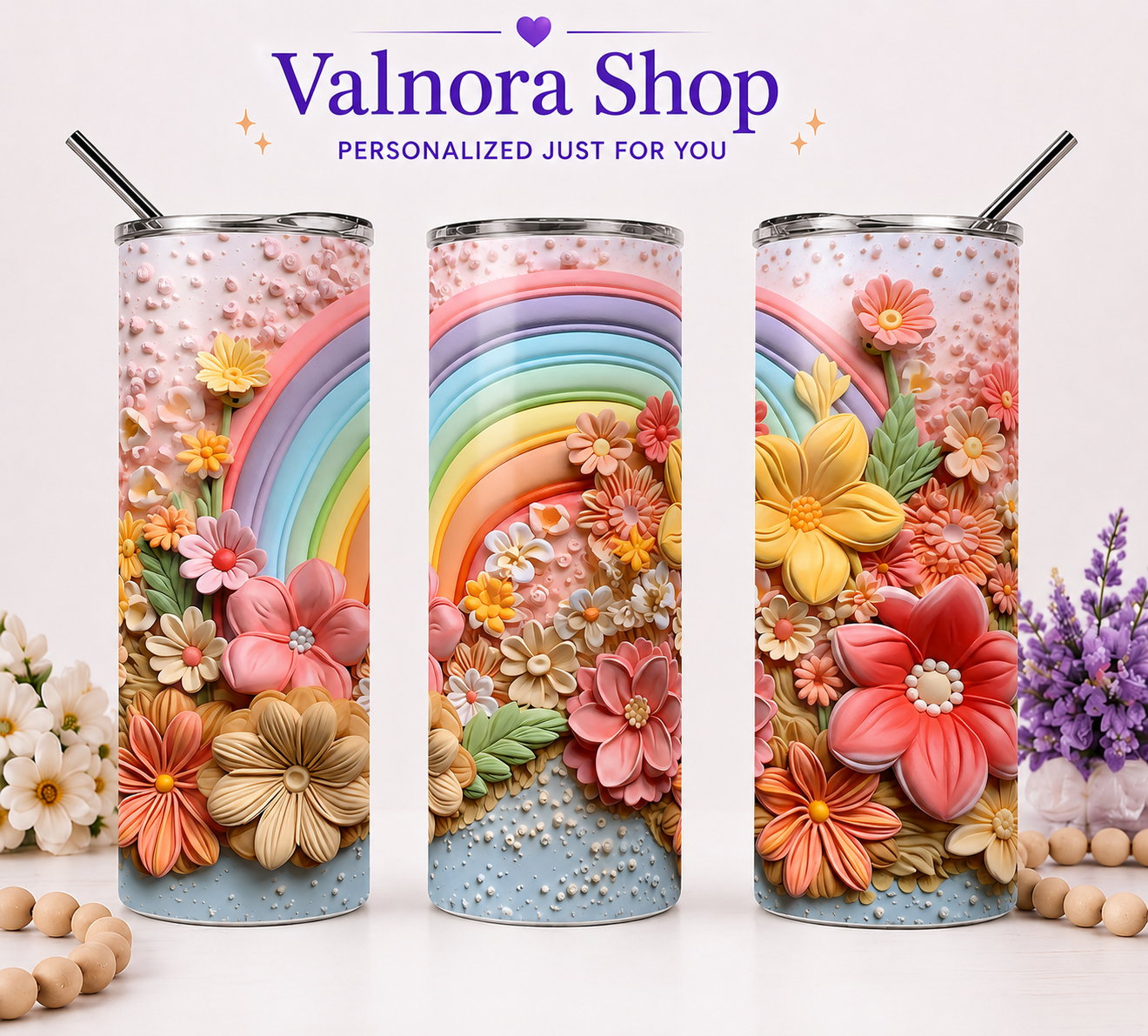 Rainbow Floral 20oz Skinny Tumbler
