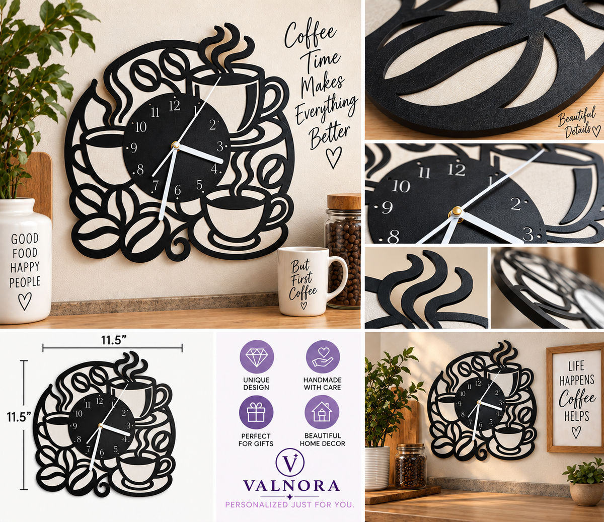 Coffee Wall Clock – Handmade Wood Decor