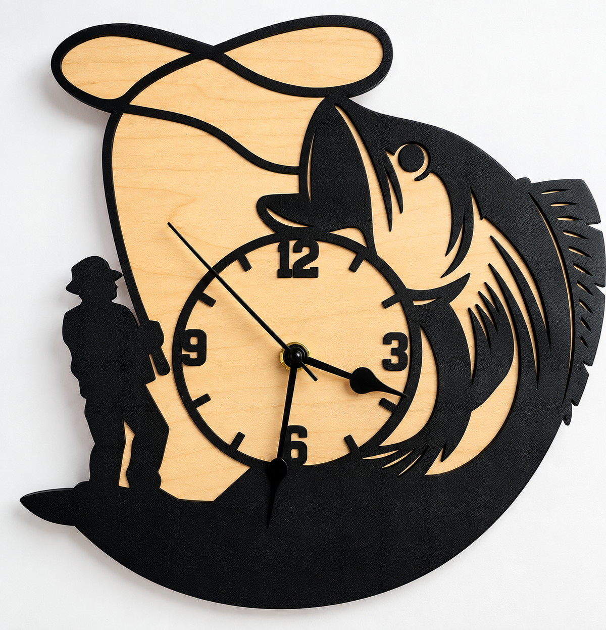 Fisherman Wooden Wall Clock – Handmade Fishing Decor
