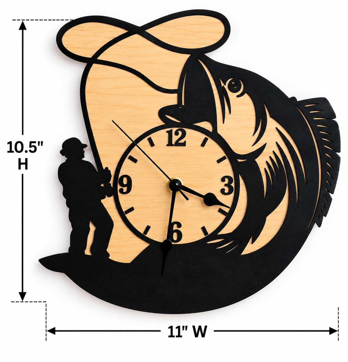 Fisherman Wooden Wall Clock – Handmade Fishing Decor