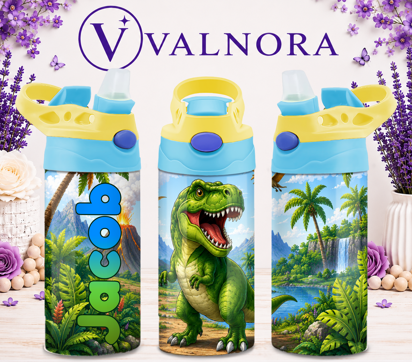 Personalized Dinosaur Kids Tumbler | Custom 12 oz Stainless Steel Cup