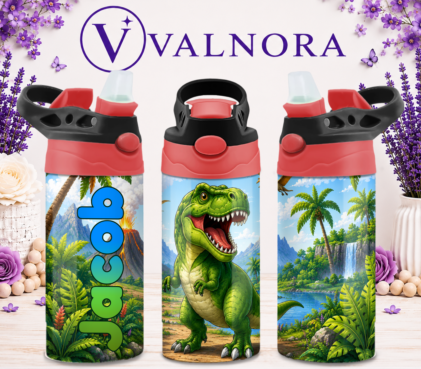 Personalized Dinosaur Kids Tumbler | Custom 12 oz Stainless Steel Cup
