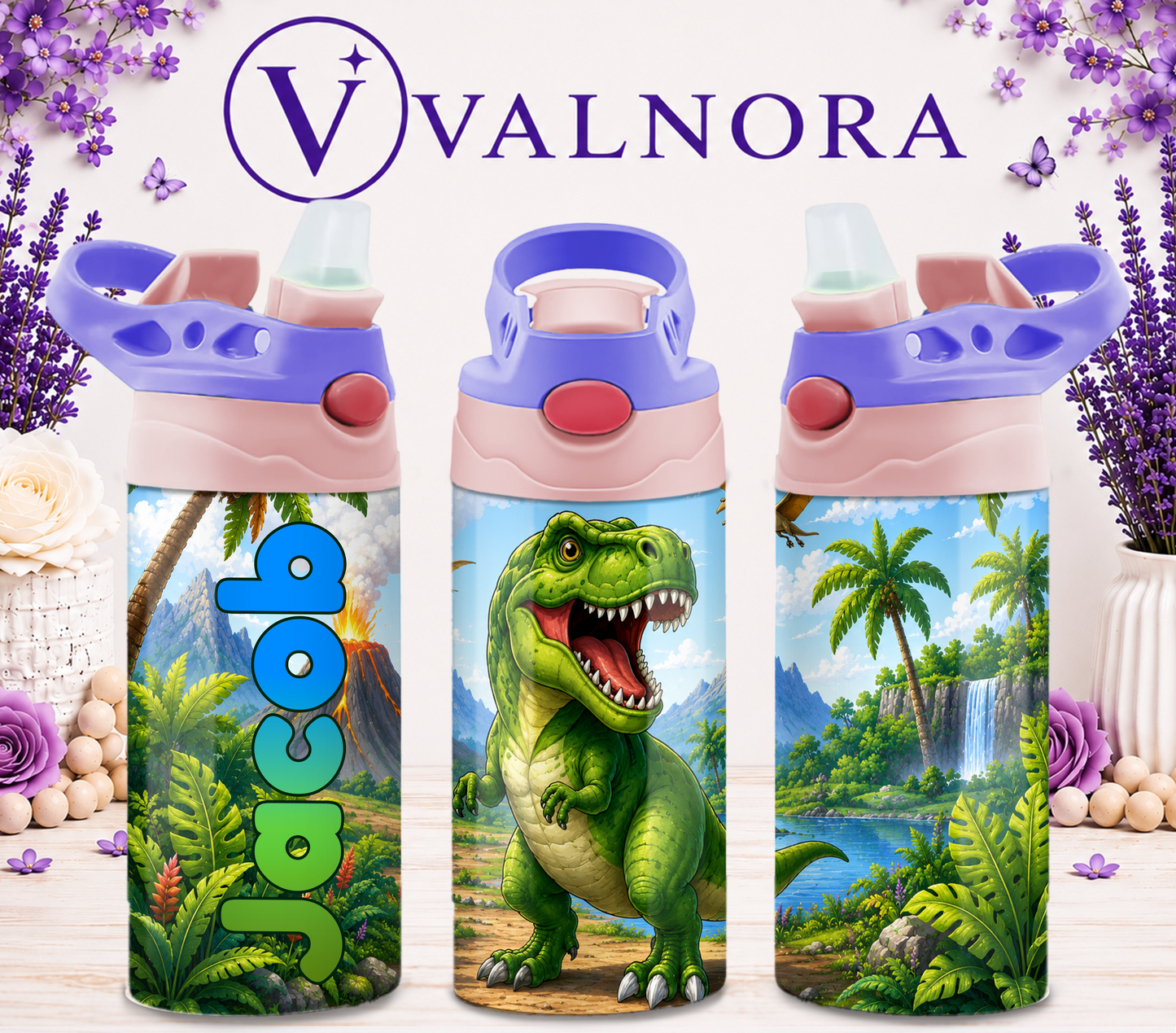 Personalized Dinosaur Kids Tumbler | Custom 12 oz Stainless Steel Cup