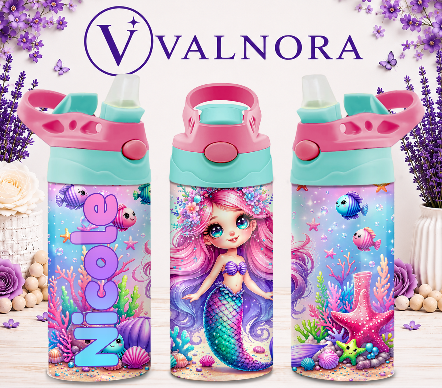 Personalized Mermaid Kids Tumbler | Custom 12 oz Stainless Steel Cup