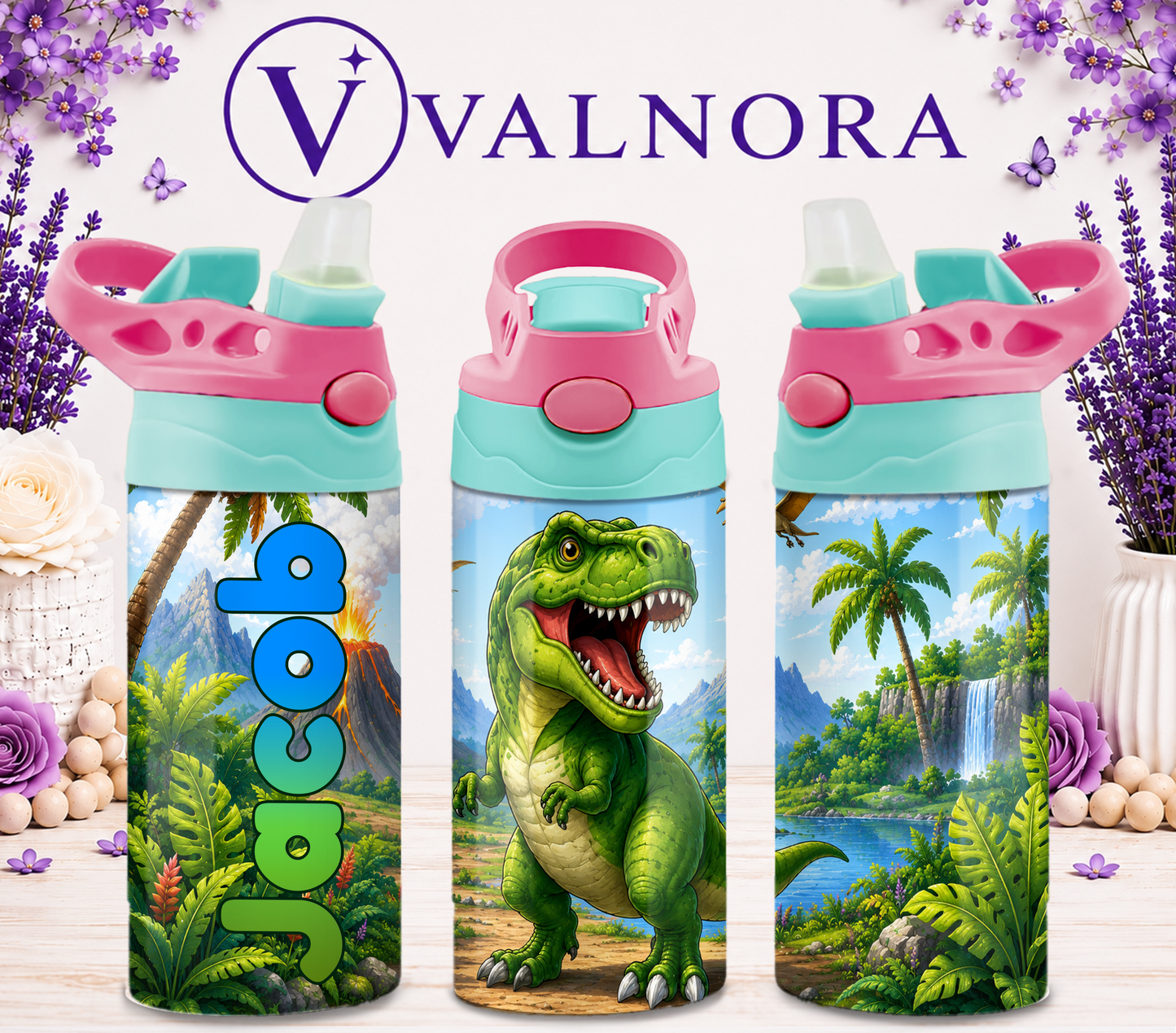 Personalized Dinosaur Kids Tumbler | Custom 12 oz Stainless Steel Cup