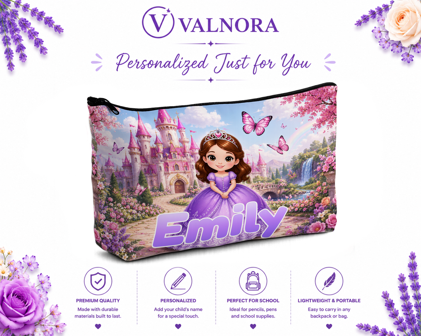 Personalized Princess Pencil Pouch | Custom Pencil Case for Kids