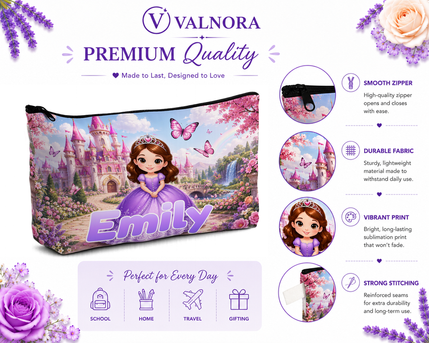 Personalized Princess Pencil Pouch | Custom Pencil Case for Kids