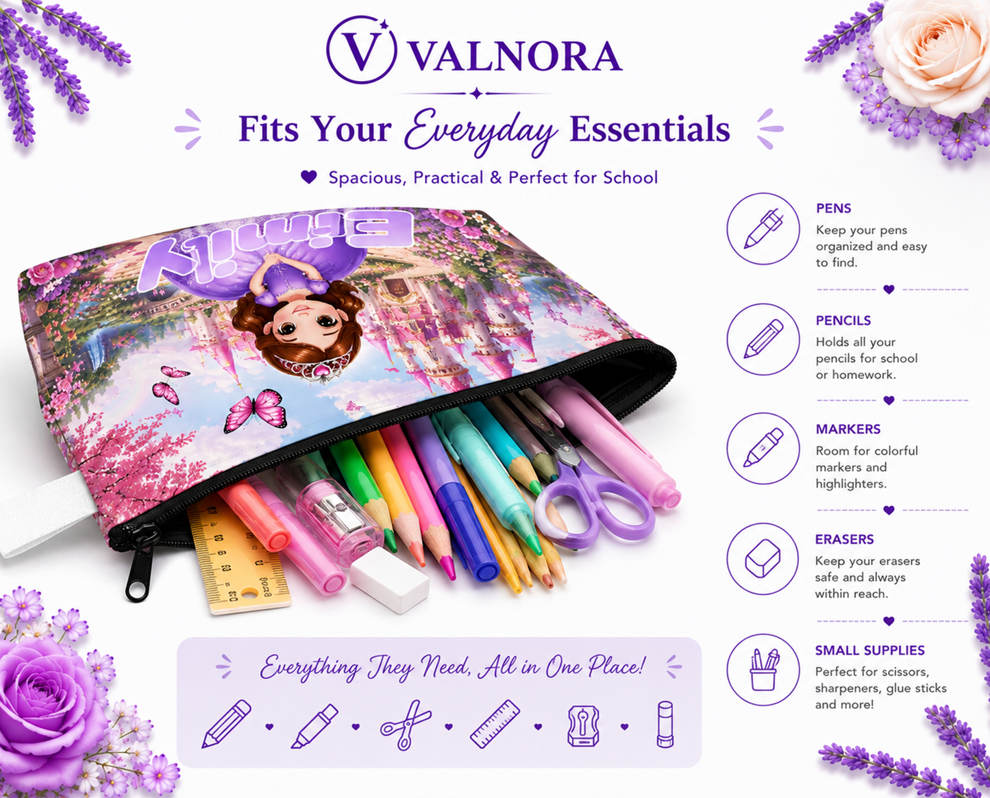 Personalized Princess Pencil Pouch | Custom Pencil Case for Kids