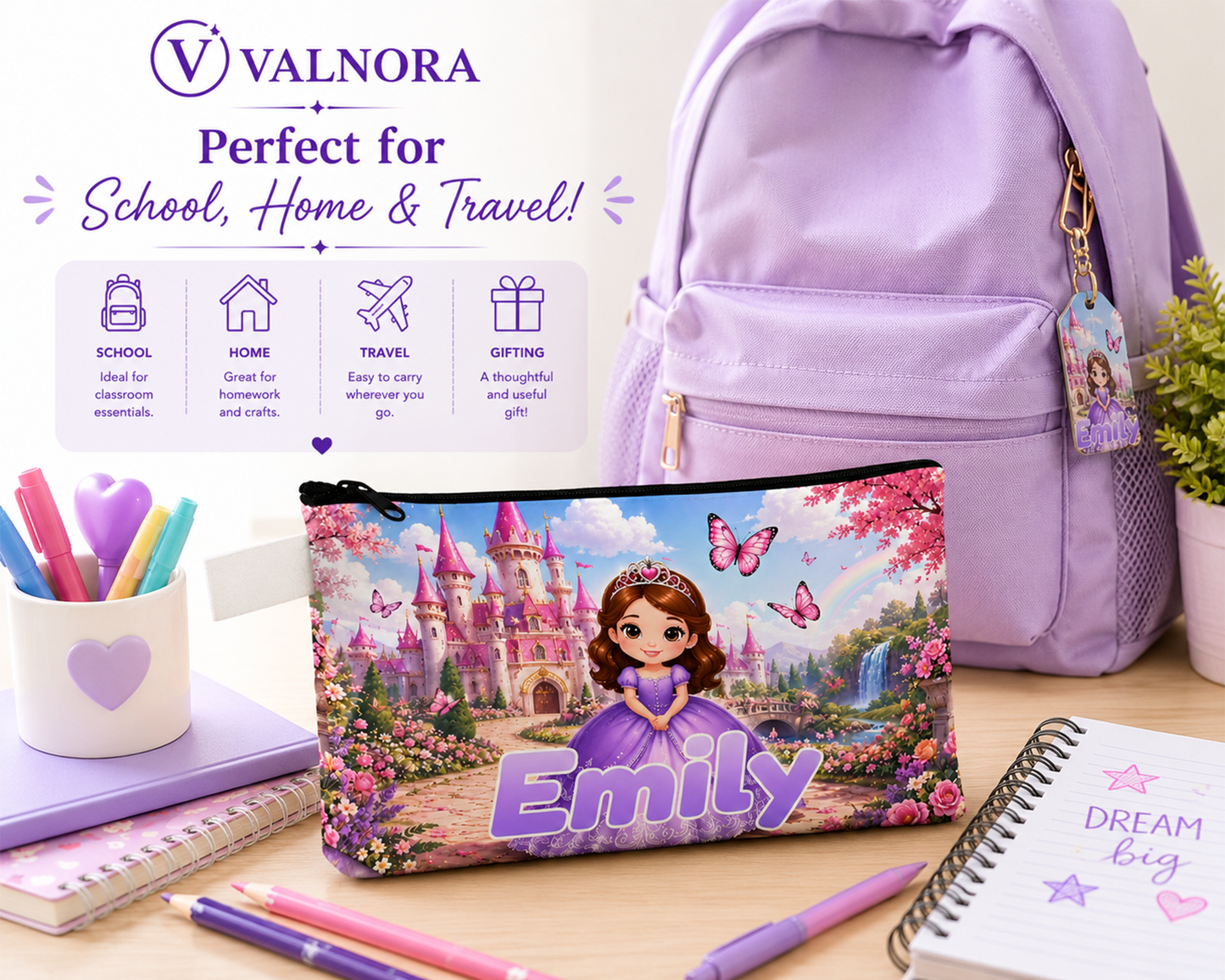 Personalized Princess Pencil Pouch | Custom Pencil Case for Kids