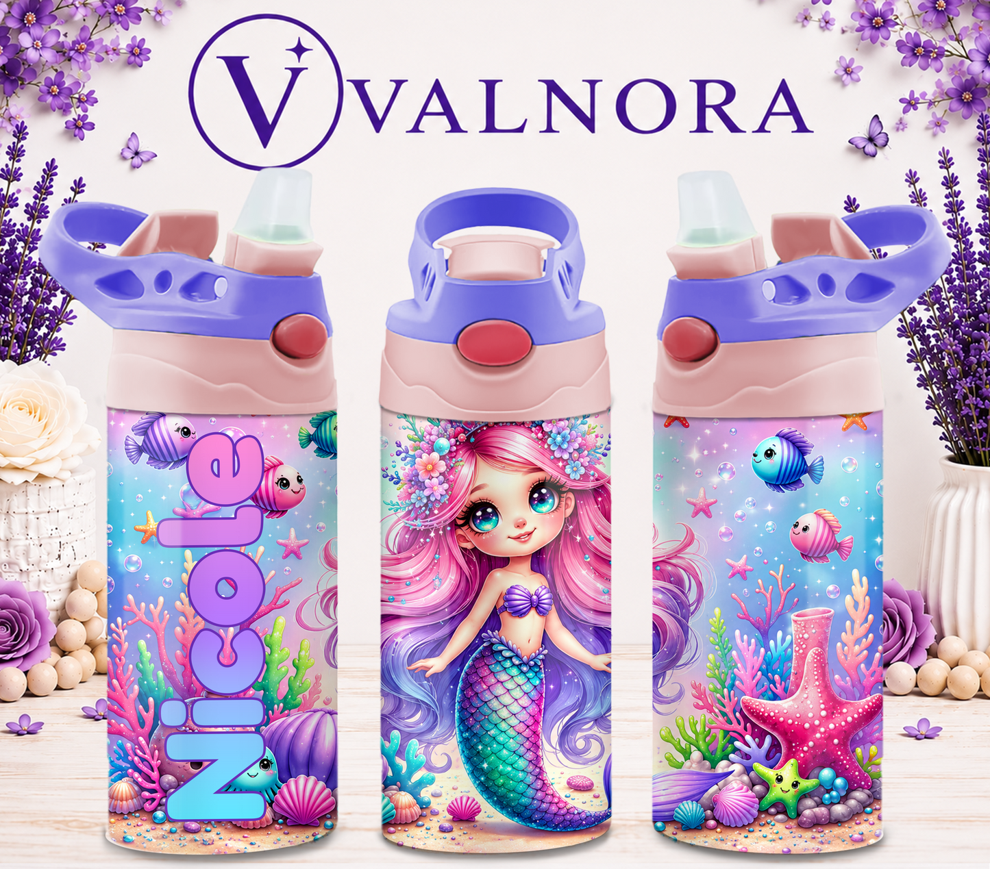 Personalized Mermaid Kids Tumbler | Custom 12 oz Stainless Steel Cup