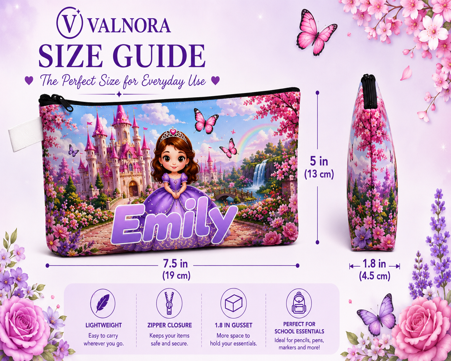 Personalized Princess Pencil Pouch | Custom Pencil Case for Kids