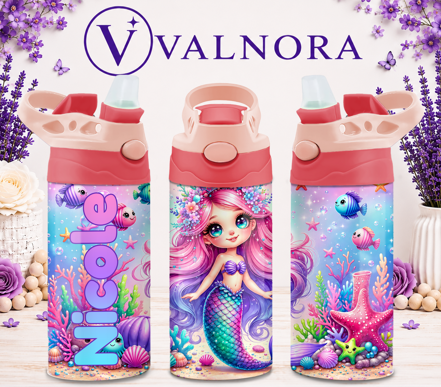 Personalized Mermaid Kids Tumbler | Custom 12 oz Stainless Steel Cup